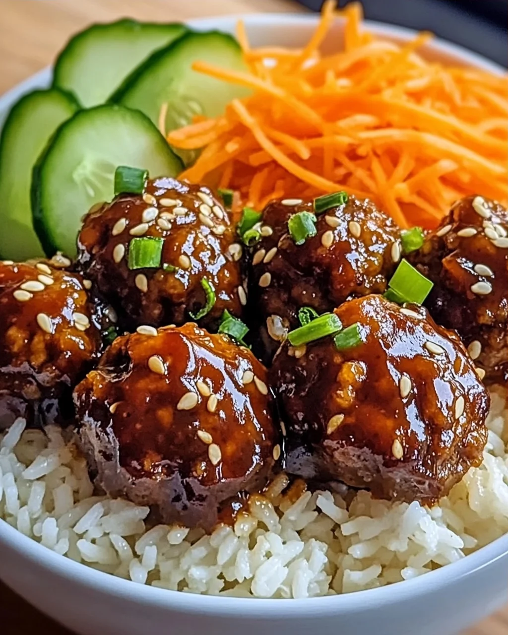 BBQ Fleischbällchen Reisbowl für schnelles Kochen