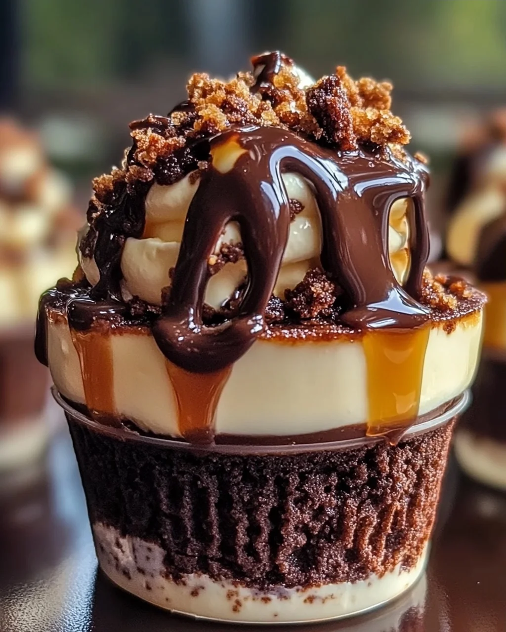 Beladene Brownie-Käsekuchen-Tassen für Schokoladenliebhaber