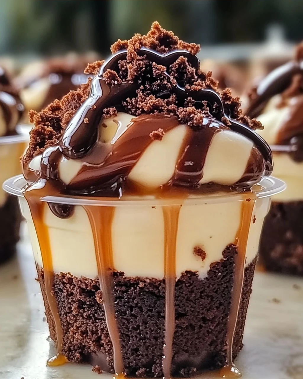 Beladene Brownie-Käsekuchen-Tassen für Schokoladenliebhaber