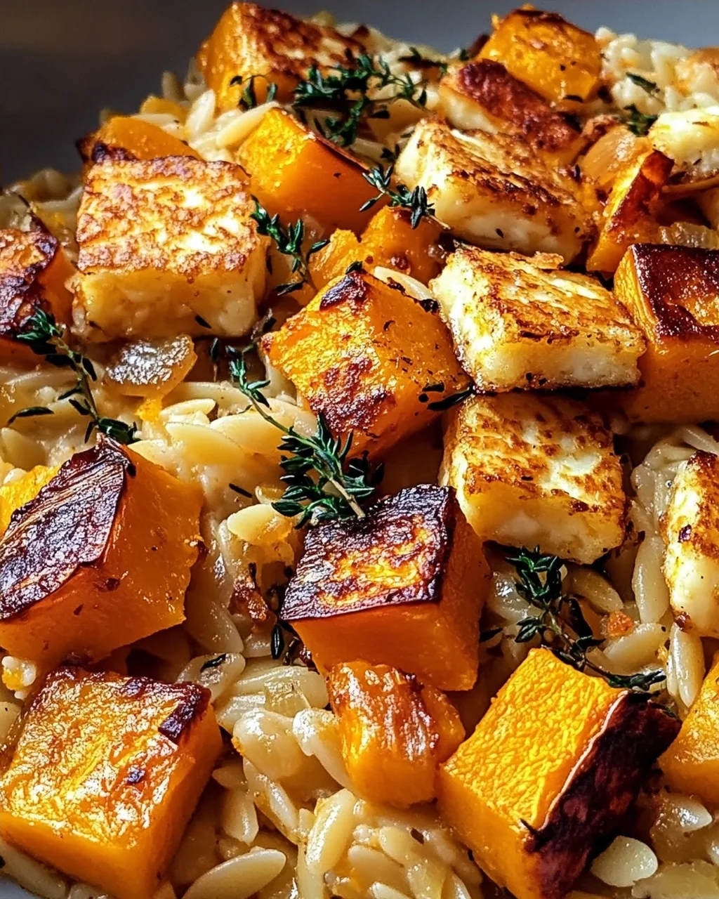 Butternut Squash and Halloumi Orzo Bake