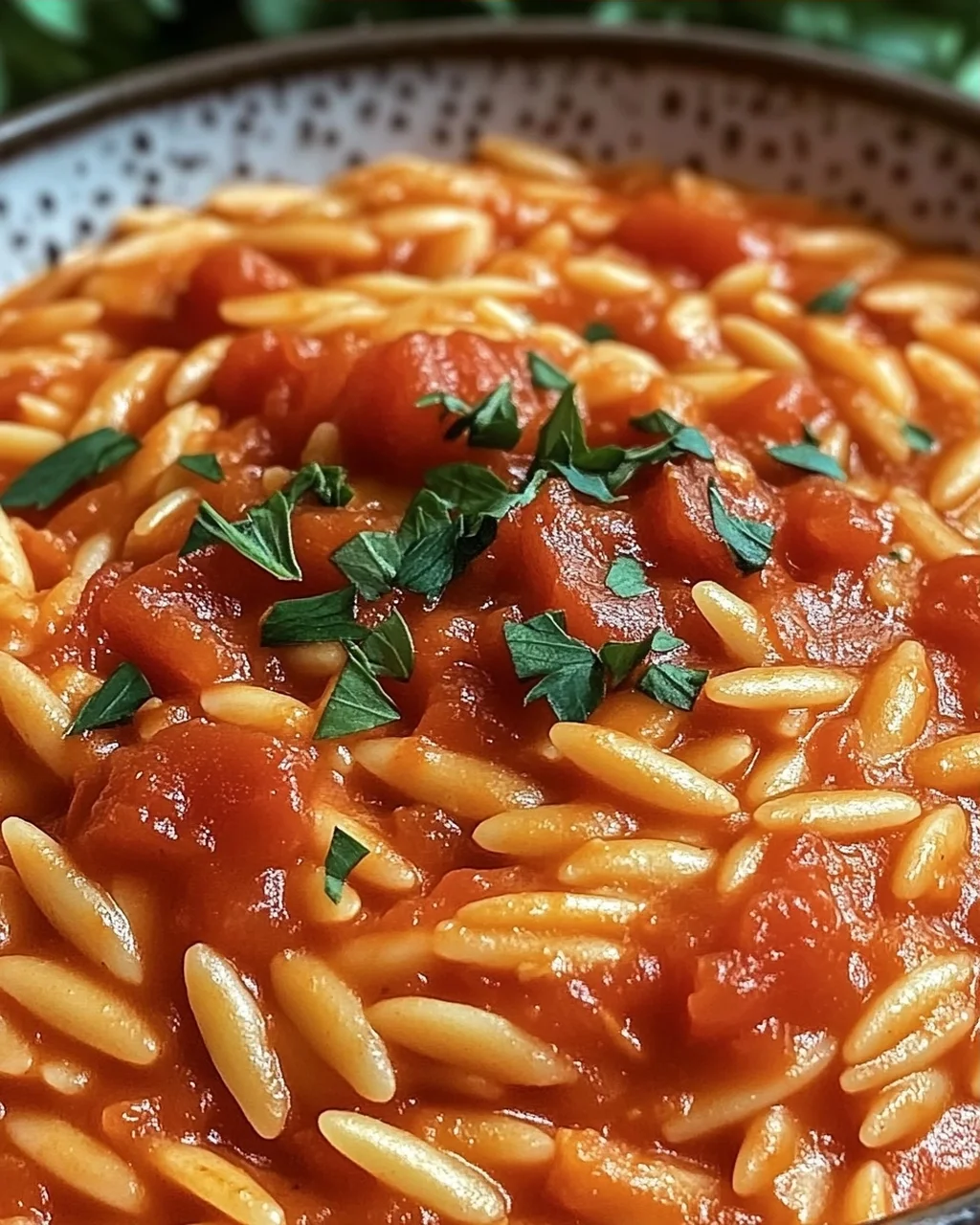 Creamy Vegan Tomato Orzo mit Kokosmilch