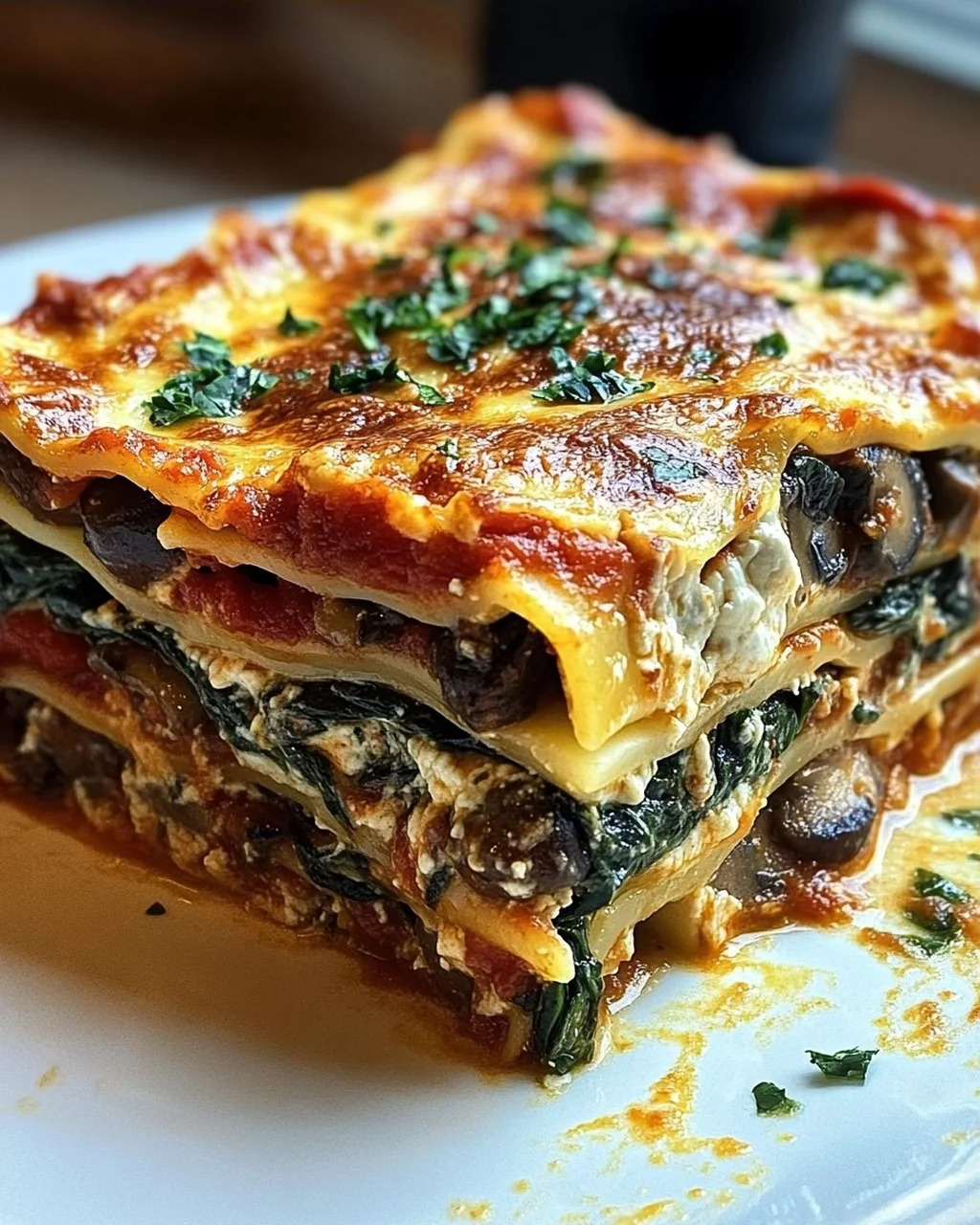 Cremige Spinat- und Pilzlasagne