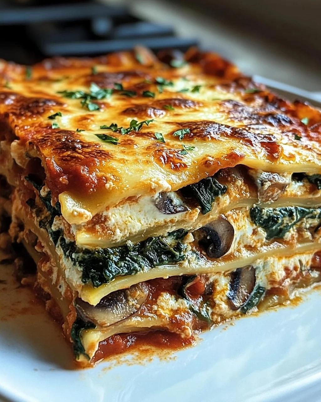 Cremige Spinat- und Pilzlasagne