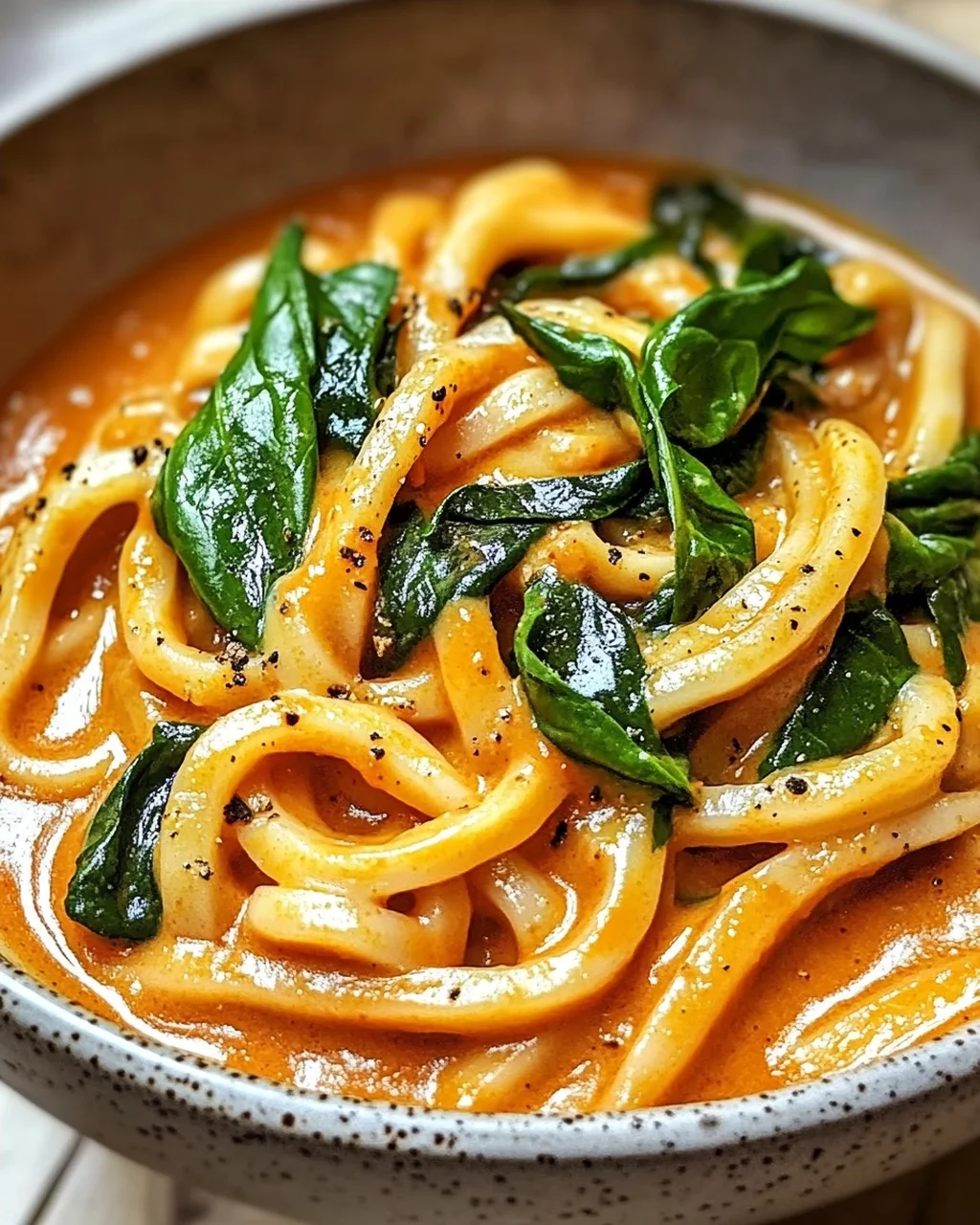 Cremige thailändische rote Curry Udon-Nudeln schnell zubereitet