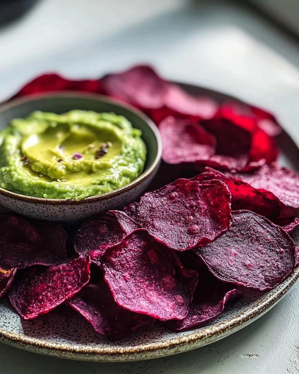 Crispy Rote Bete Chips mit Avocadocreme Dip – Gesund & Lecker!