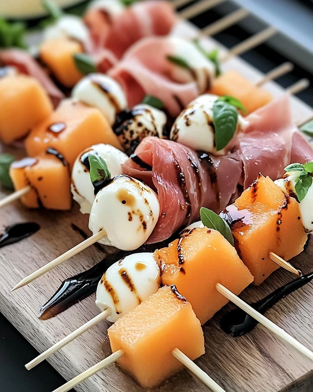 Erfrischende Melonen-, Prosciutto- und Mozzarella-Spieße
