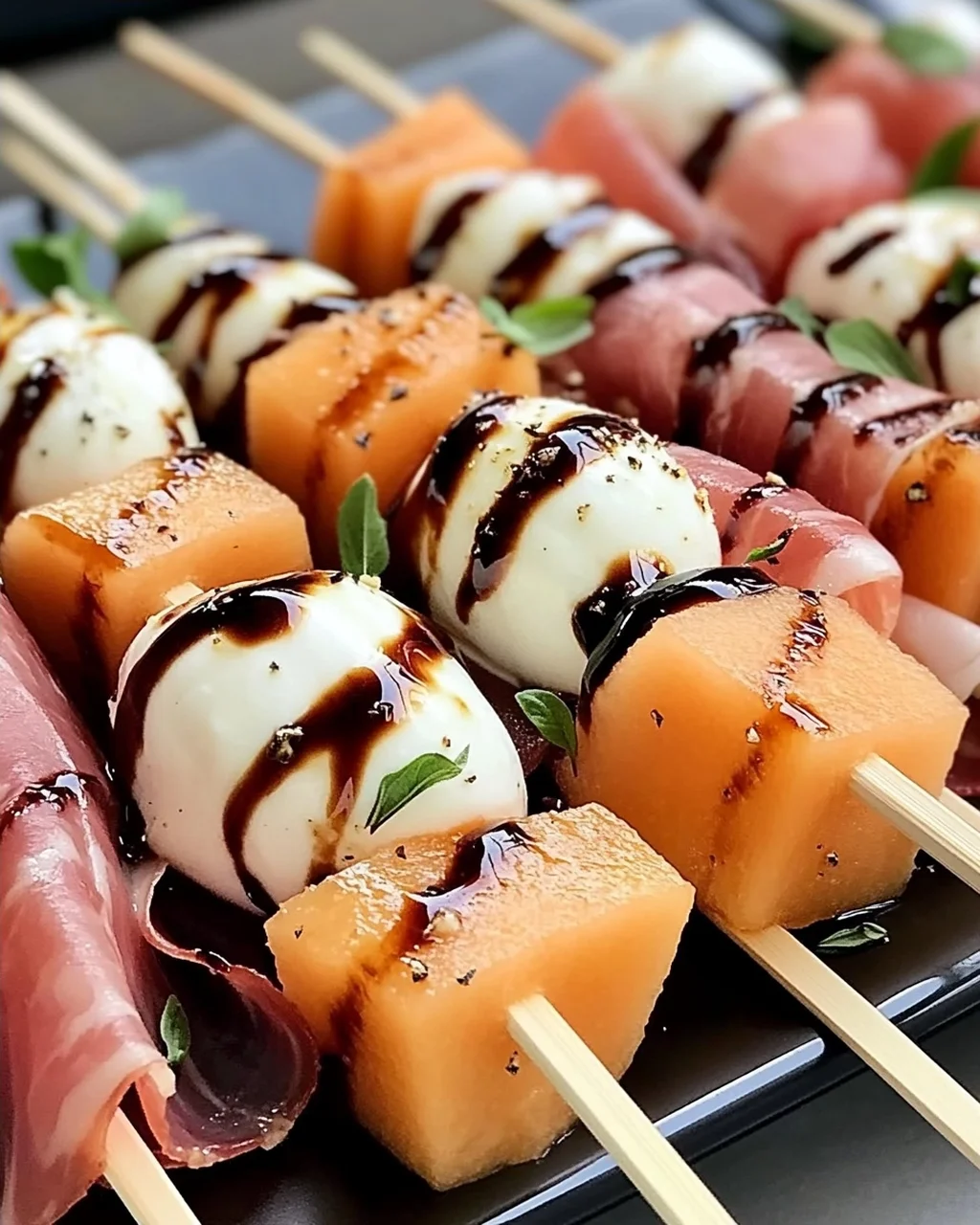 Erfrischende Melonen-, Prosciutto- und Mozzarella-Spieße