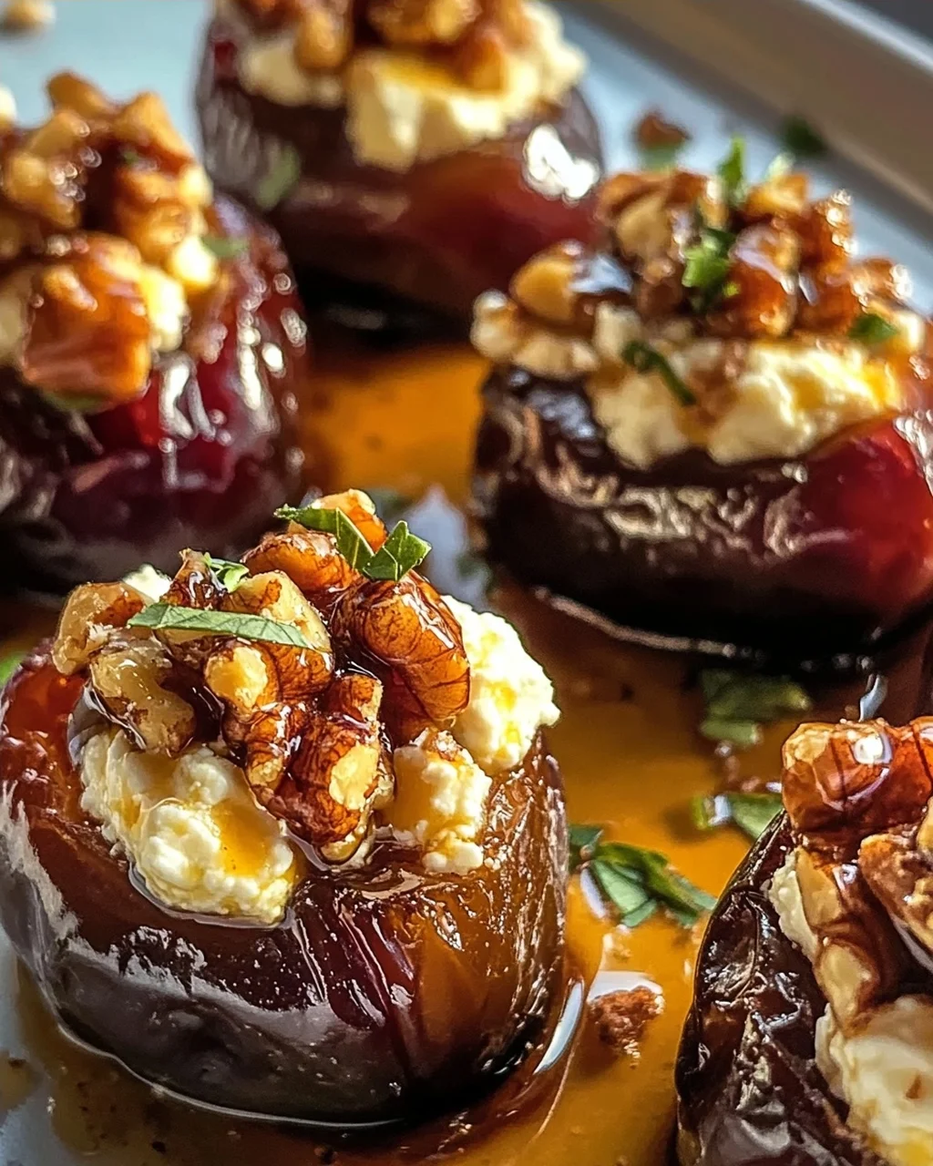 Feta Parmesan Datteln, gefüllt mit Honig-Walnuss-Knusper