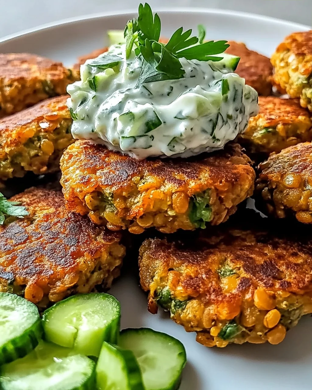 Gebratene griechische Linsenfrikadellen mit Tzatziki Rezept