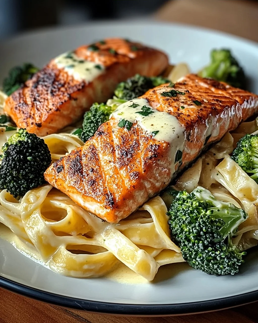 Gebratener Lachs und Brokkoli Alfredo