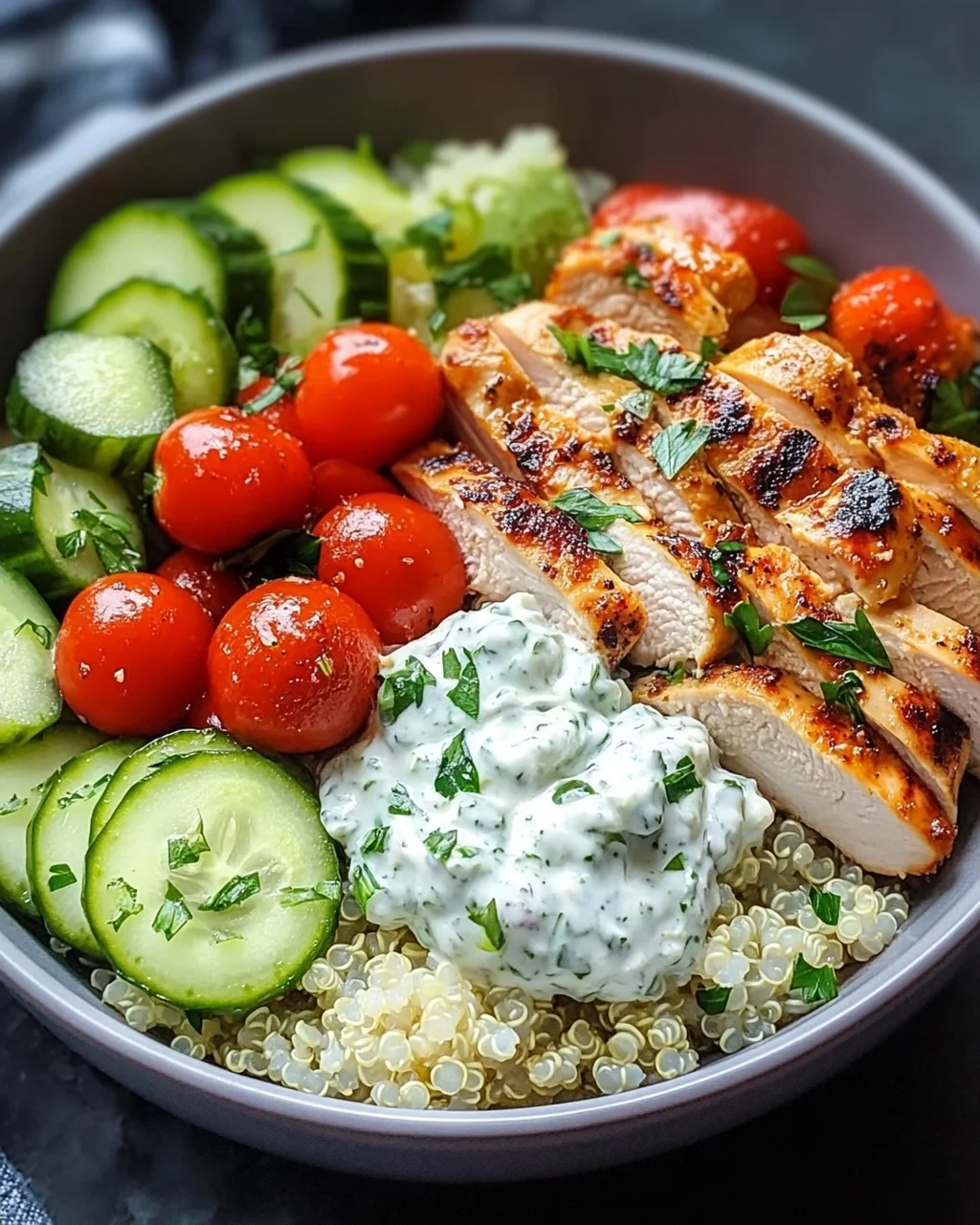 Griechische Hähnchen-Tzatziki Bowl