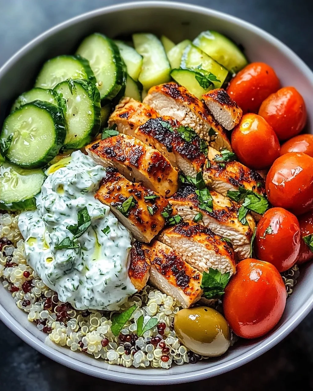 Griechische Hähnchen-Tzatziki Bowl