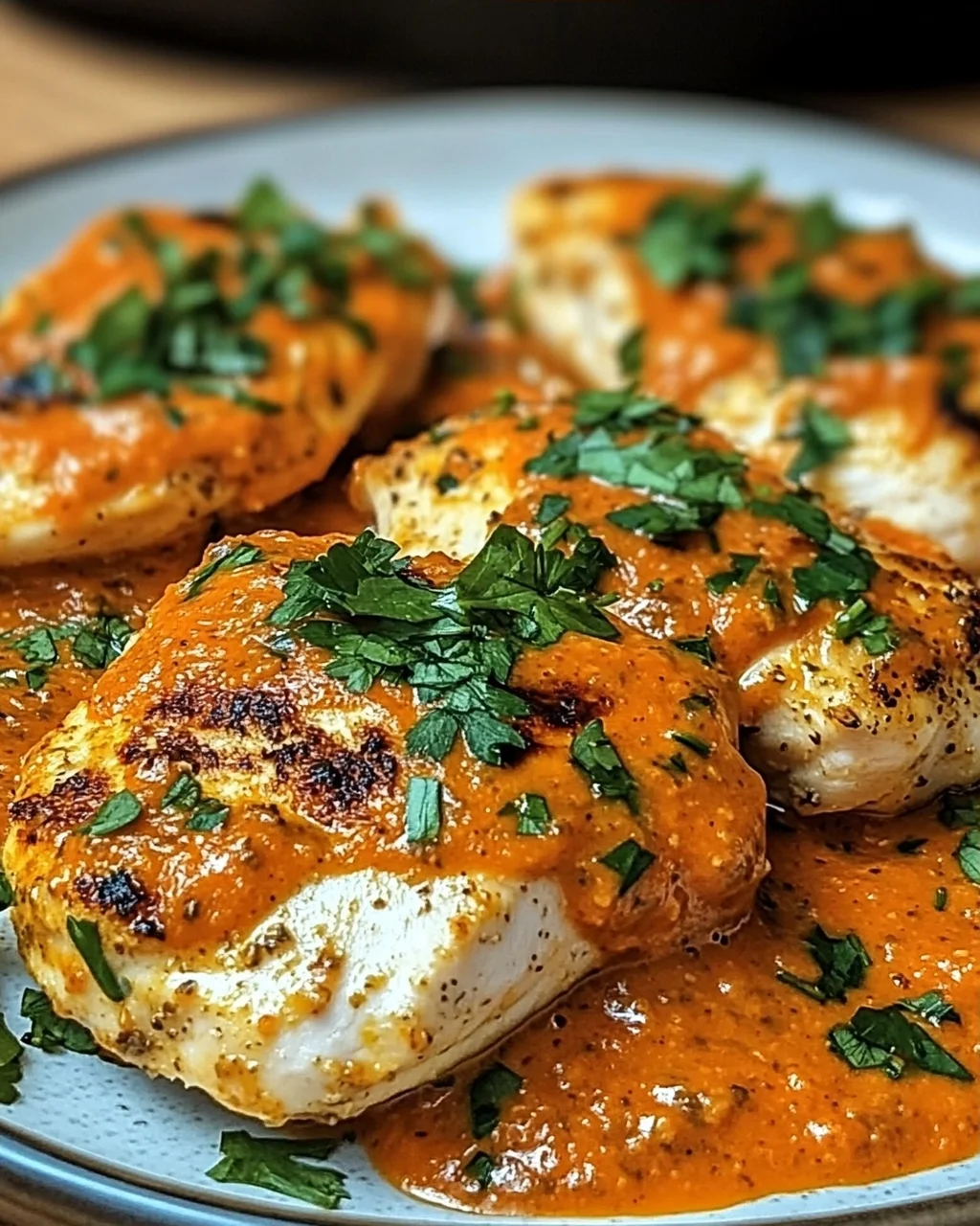 Hähnchenfilets mit einer Ajvar-Schmandsauce