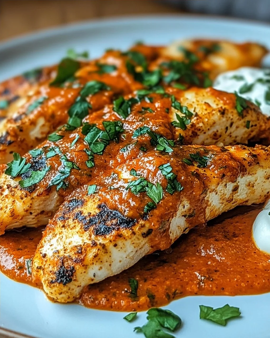 Hähnchenfilets mit einer Ajvar-Schmandsauce