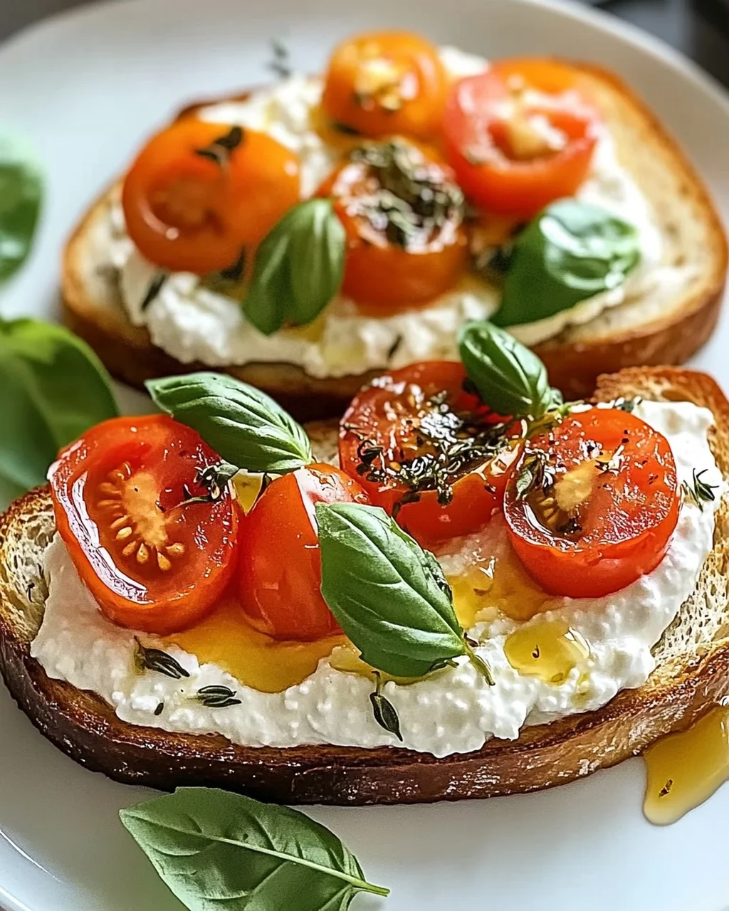 Herzhafter geschlagener Hüttenkäse-Toast mit Tomaten