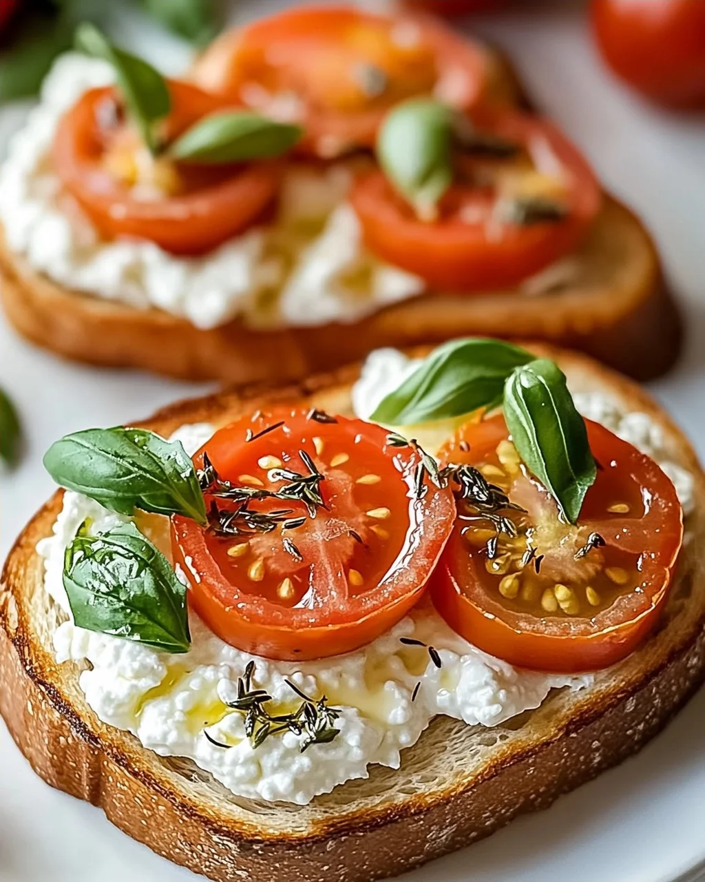 Herzhafter geschlagener Hüttenkäse-Toast mit Tomaten