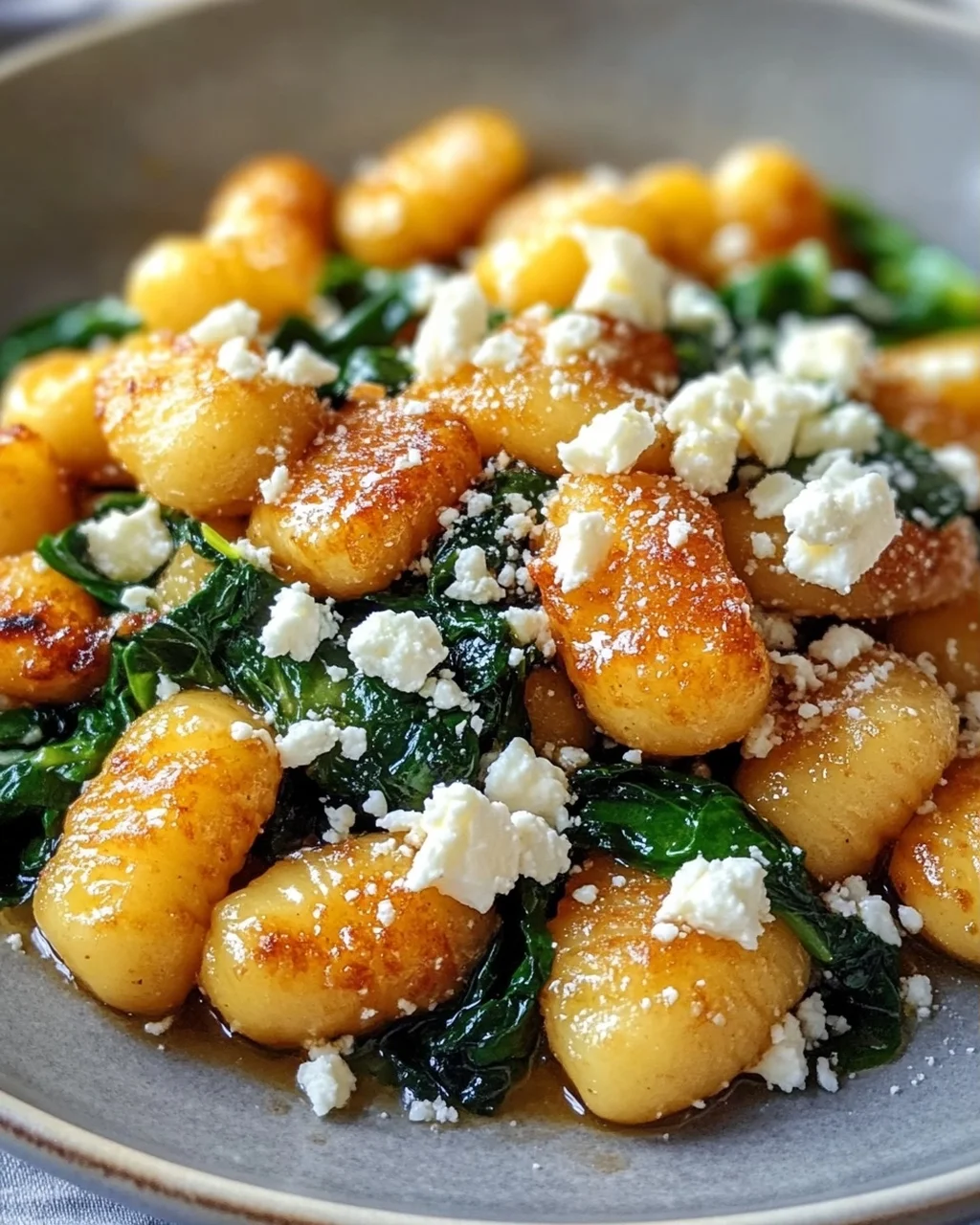Knusprige Gnocchi mit Spinat und Feta