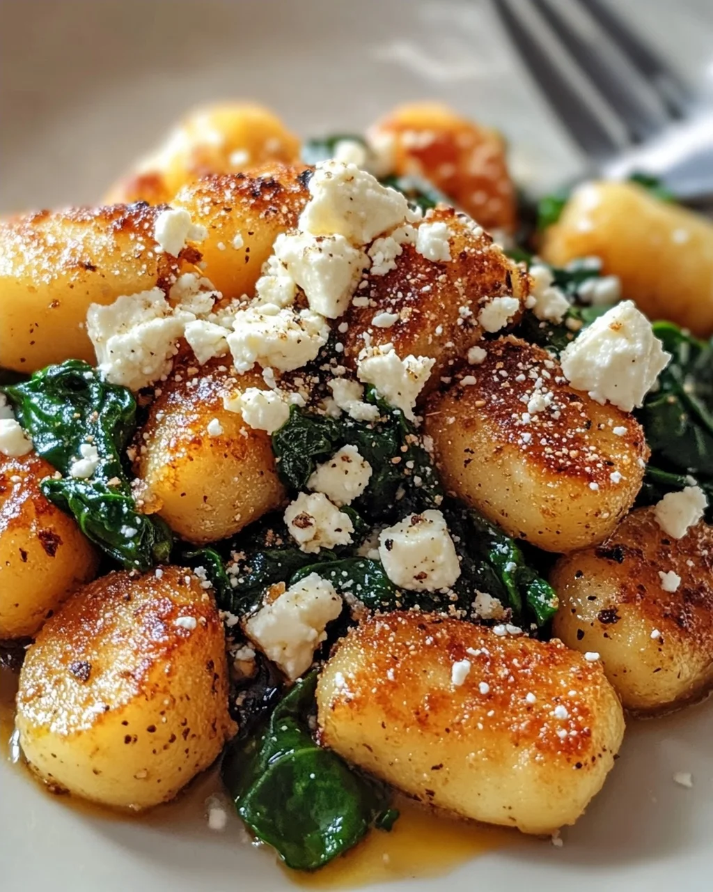Knusprige Gnocchi mit Spinat und Feta