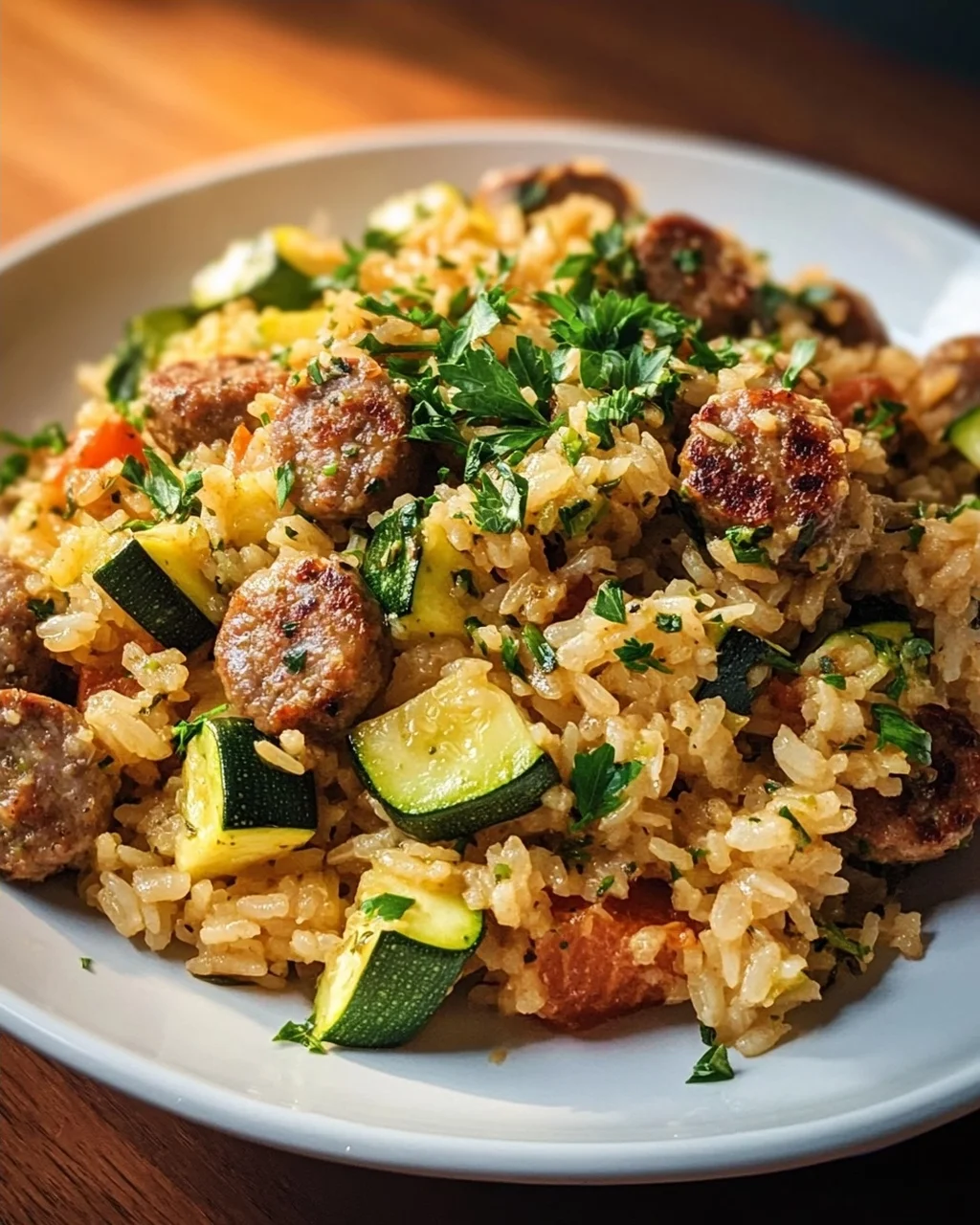 Mediterraner Wurst Reis: Lecker mit Zucchini & Kräutern!