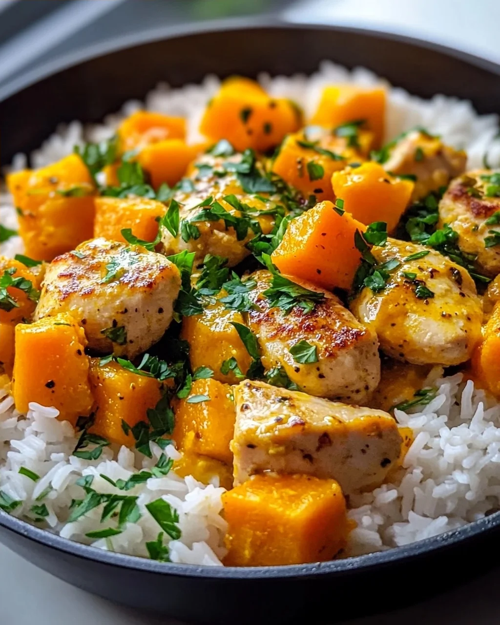 Mini Kürbis Hähnchen Pfanne mit Reis – Ideal für Meal Prep!