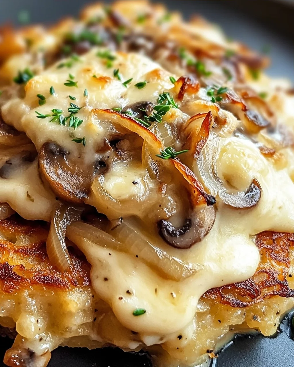 Mozzarella Rösti mit Zwiebel-Pilzrahmsoße