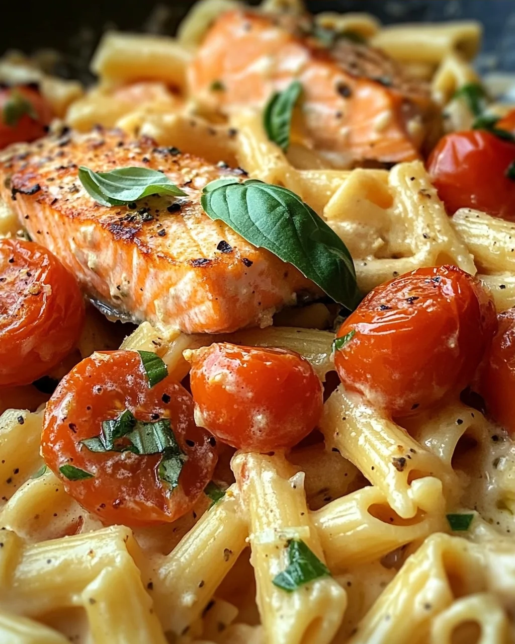Ofen-Lachs-Pasta mit Tomaten