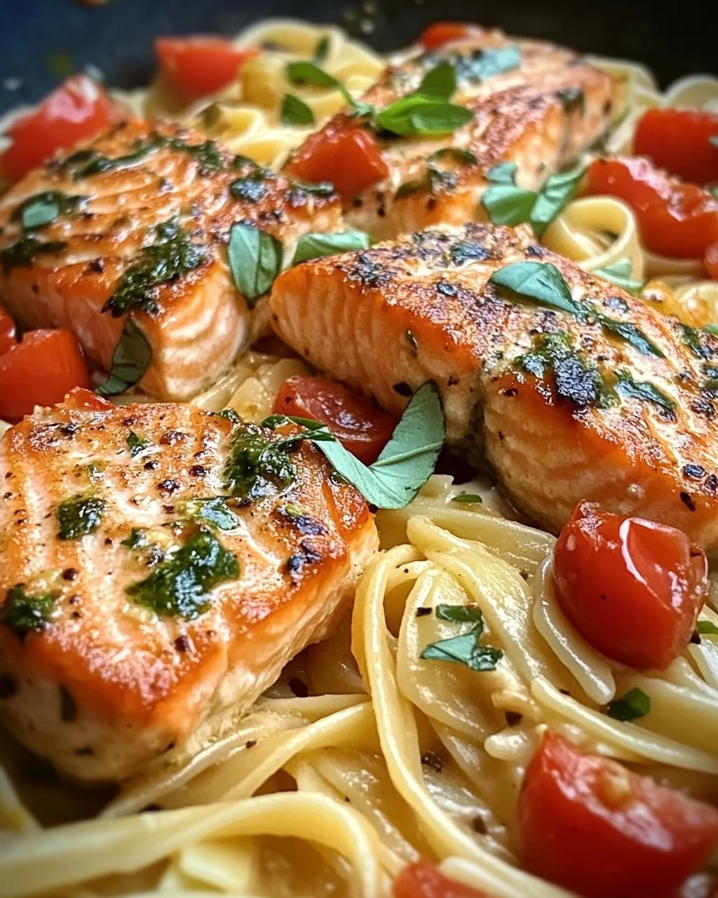 Ofen-Lachs-Pasta mit Tomaten