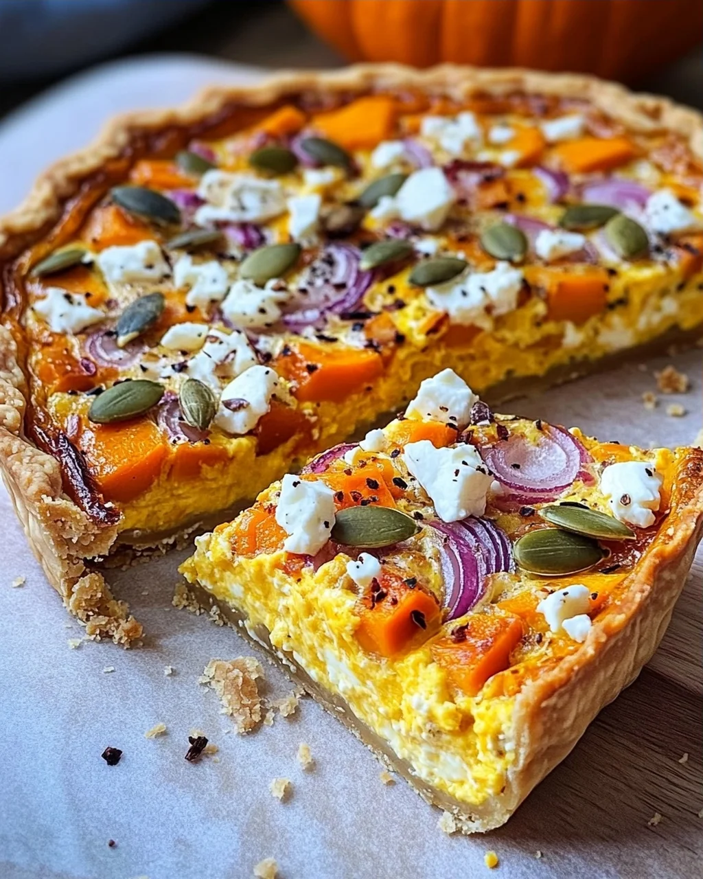 Saftige Kürbis-Quiche mit Feta