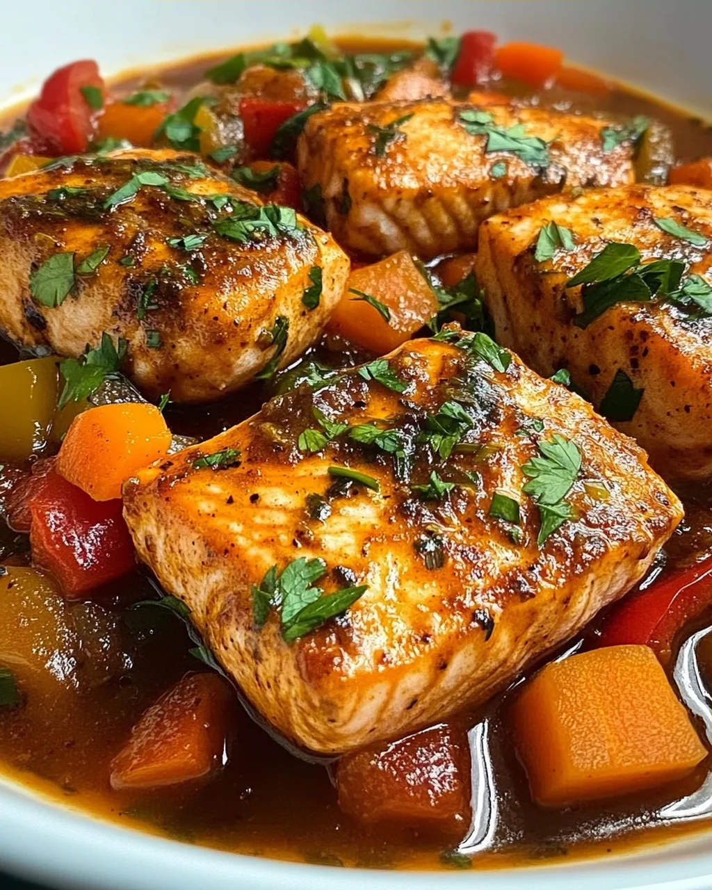 Scharfer marokkanischer Fisch in reicher Sauce