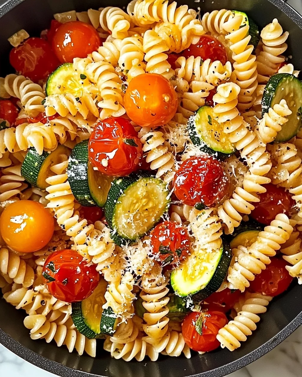 Schnelle Tomaten-Zucchini-Pasta für jeden Tag
