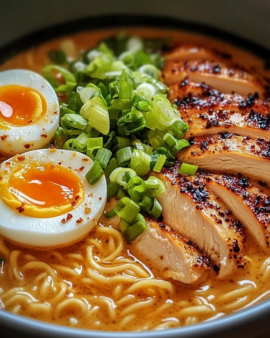 Spicy Chicken Ramen with Creamy Garlic Sauce