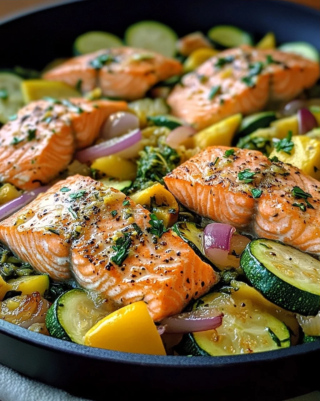 Zucchinipfanne mit Lachs