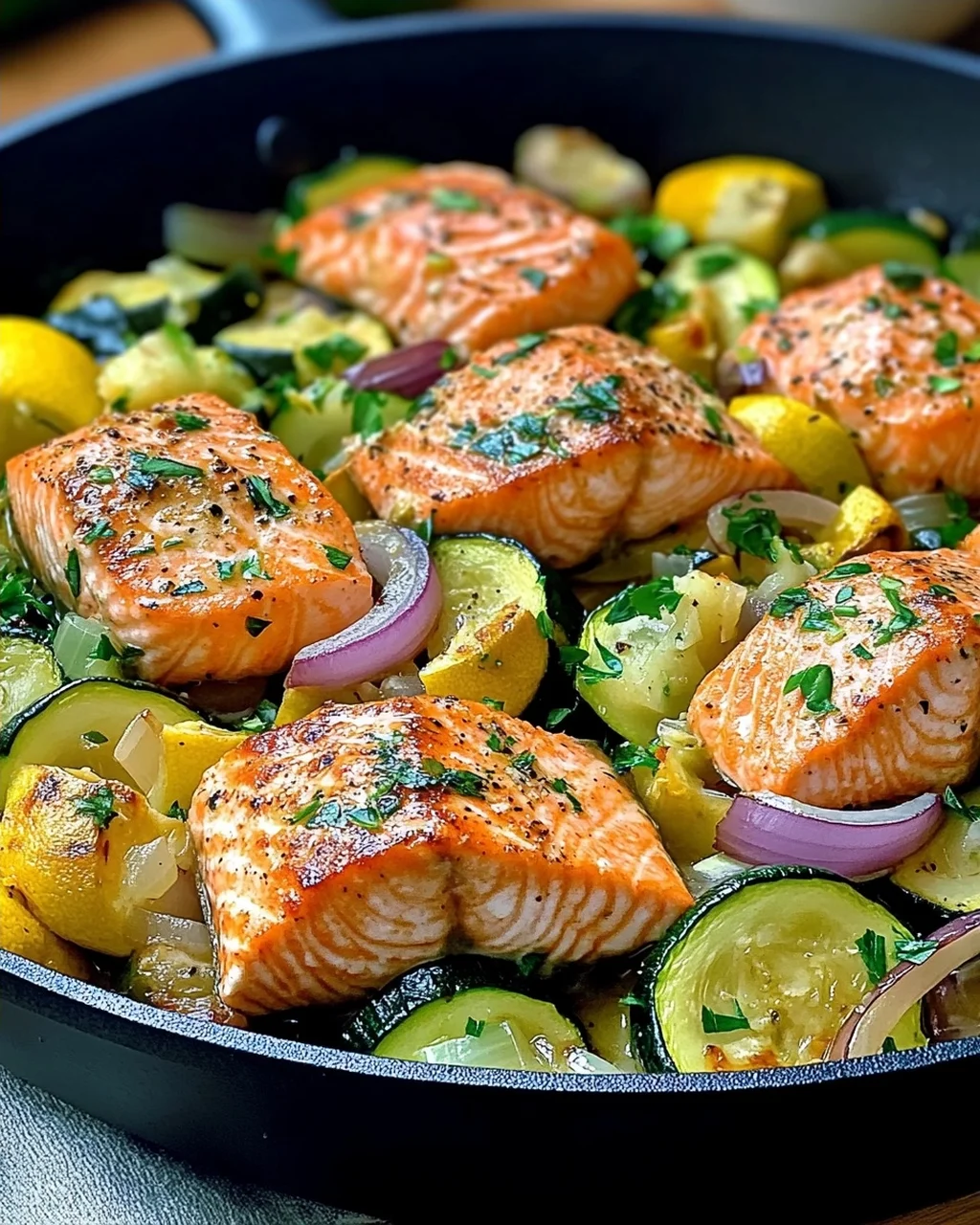 Zucchinipfanne mit Lachs